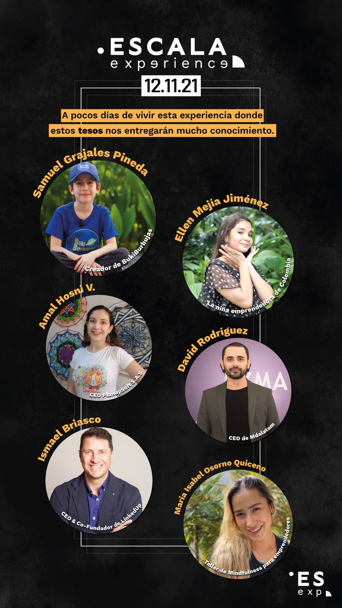 Eventos Semana Global del Emprendimiento Colombia
12/nov #GEW2021 #SGE2021
Escala Experience- Escala Consciencia y Negocios
info.escala.edu.co/es-escala-expe…