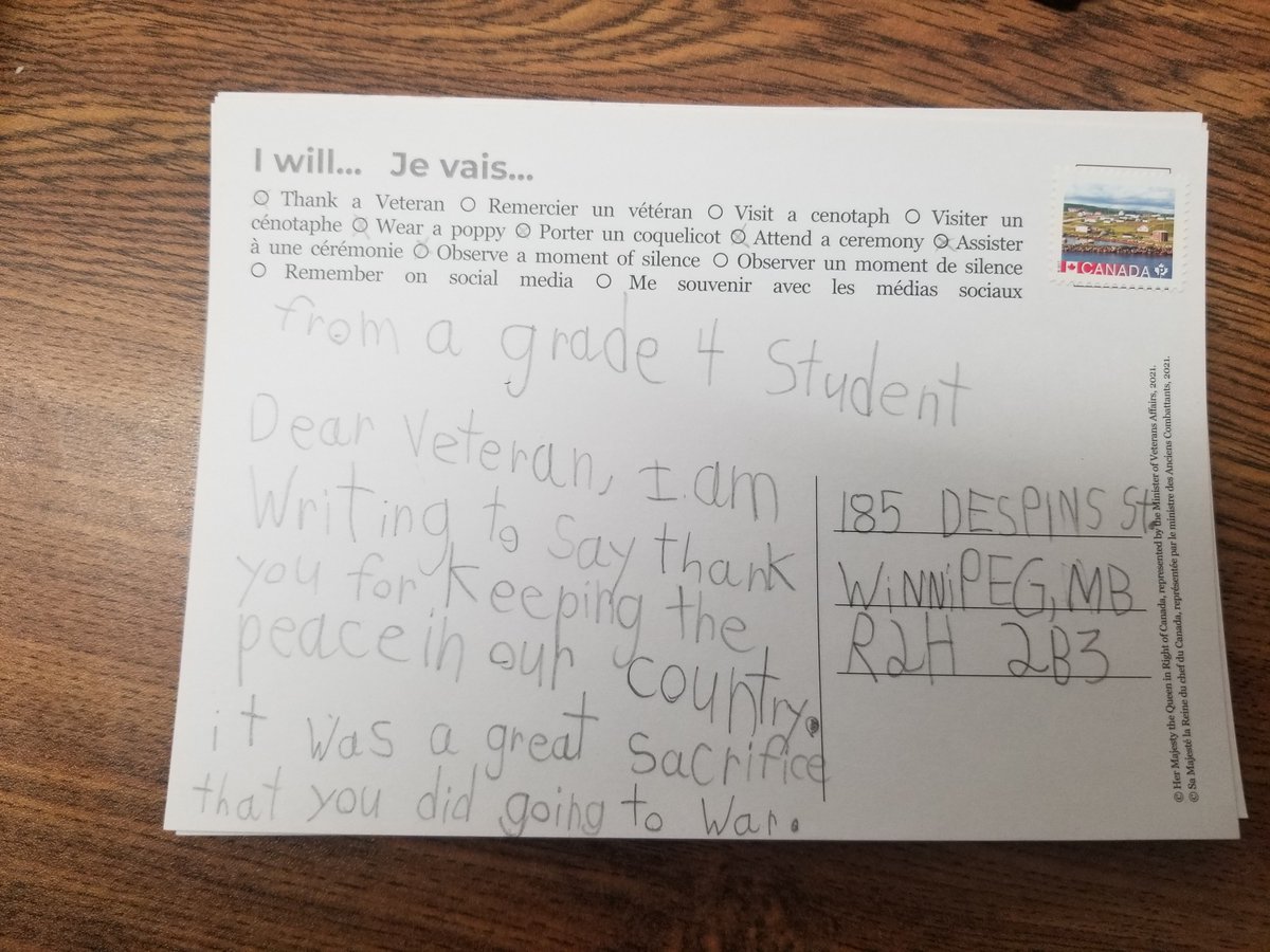 bergeronLRSD's tweet photo. Some Postcards for Peace written by Grade 4 students, on their way to veterans in our community and currently serving members of the Canadian Armed Forces. #RemembranceDay #PostcardsForPeace https://t.co/7DGTJpFGm8
