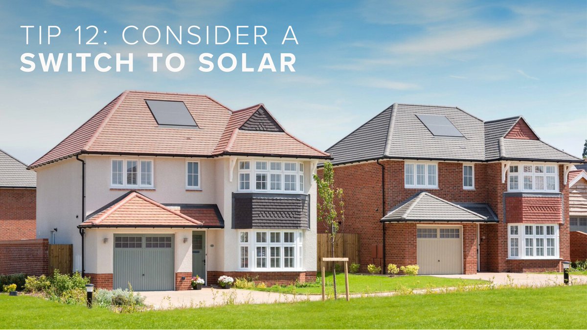 Redrow's tweet photo. Power by rays for days with a switch to #SolarPower for #Tip12 ☀️ 

Even if you don't have a south facing garden, solar panels can still generate 80% electricity to your home 🏡 #COP26 https://t.co/jsLjhramV1