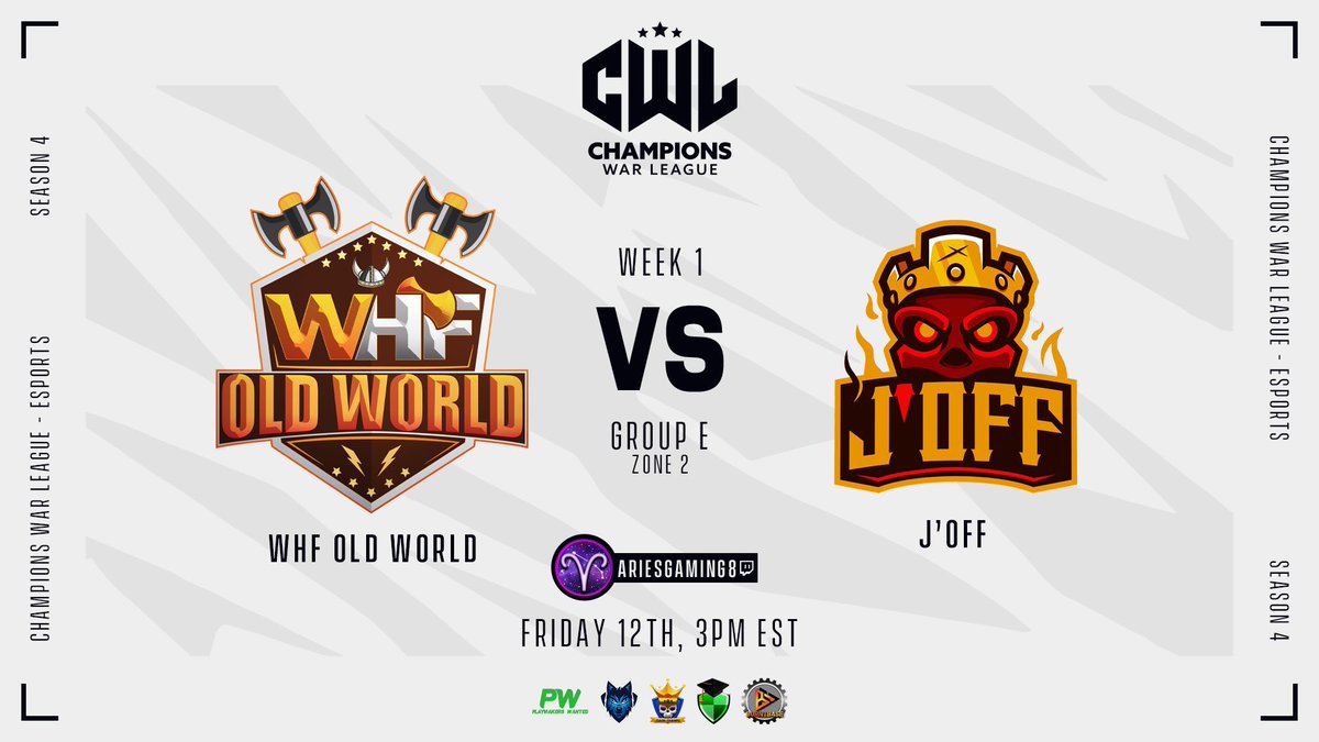 We kick off our <a href="/champwarleague/">Champions War League</a> journey today as we face off against <a href="/JOFF_Clan/">J’ Off</a>! Be sure to tune in to <a href="/Aries__Gaming/">Aries</a> on twitch for all of the action!