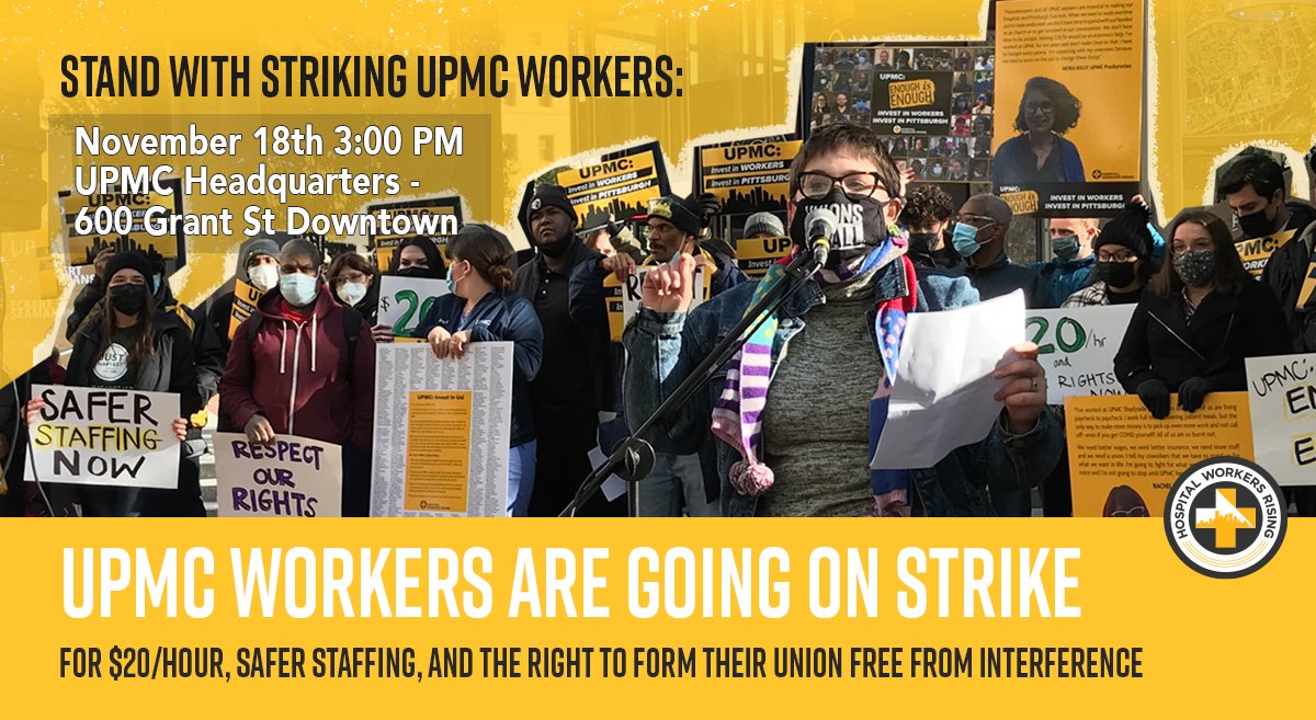 AustinDavisPA's tweet image. Join me to stand with UPMC Workers! UPMC workers deserve livable wages, affordable healthcare without medical debt, paid leave, and the right to form a union without interference. #UPMCStrike @seiuhcpa @SEIUPA