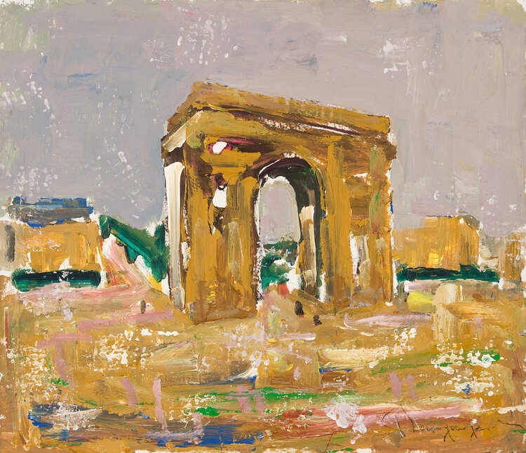InsideSantaFe's tweet image. Join @ventanafineart for its eighth annual exhibition of paintings by Paul-Henri Bourguignon (1906-1988), a talented visual artist. Arc Du Triomphe, Paris, acrylic, 18 x 21 inches. bit.ly/2jVEgam bit.ly/3ohGekK