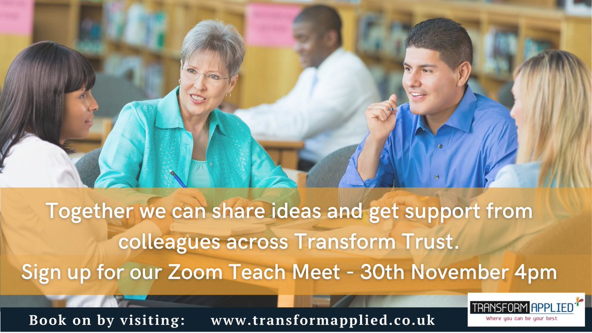 TrnsfrmApplied's tweet photo. You are never alone here at @TransformTrust, and we know many of our teachers and schools are already feeling the benefits of being part of our team. Come and see for yourself on 30th November with our FREE Teach Meet ๐ป #teachernetworking https://t.co/lKmuOltL5l