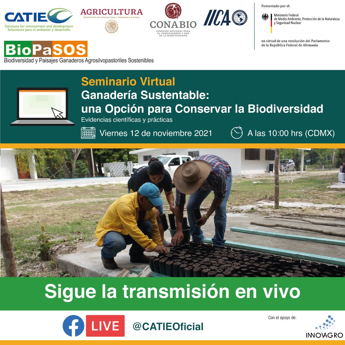 CATIEOficial's tweet photo. ❗A las ⏰10 a.m. hora 🇲🇽, siga la 📹transmisión en vivo, por el Facebook @CATIEOficial, del último día del seminario virtual⤵
#GanaderíaSustentable: una Opción para Conservar la #Biodiversidad 🐮🌳#BioPaSOS te invita…
@iki_bmu @IKI_Mexico @IICAnoticias @redinnovagro @Conabio https://t.co/ZKGTRtjqMo