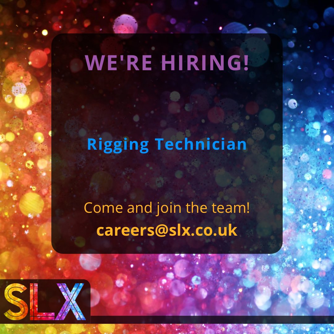 SLXmedia's tweet photo. We're currently looking for a rigging technician to join our team.
Could this be you? Get in touch with us via email at careers@slx.co.uk
#jobalert #hiringnow #nowhiring #eventjobs #theatrejobs #eventprofs #eventprofsuk #projectmanaging #ukevents #technicalproduction #theatre https://t.co/u87Os0dwSM