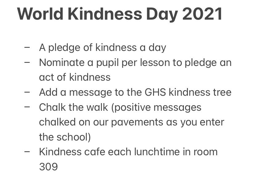 GHS Equality, Diversity & Inclusion (@ghsequdivinc) on Twitter photo It is World Kindness day tomorrow and all next week we will be delivering small acts of kindness for staff and pupils. Come join us every lunchtime in the kindness cafe and pledge an act of kindness per day. #caringcommunity #BeKind #WorldKindnessDay <a href="/GlenrothesHS/">Glenrothes High School</a> It is World Kindness day tomorrow and all next week we will be delivering small acts of kindness for staff and pupils. Come join us every lunchtime in the kindness cafe and pledge an act of kindness per day. #caringcommunity #BeKind #WorldKindnessDay <a href="/GlenrothesHS/">Glenrothes High School</a>
