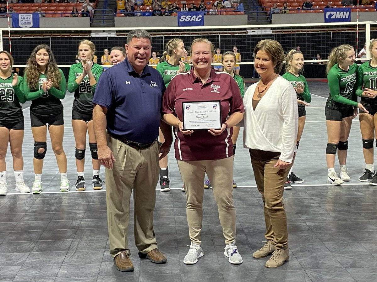 wvssac's tweet photo. The WVSSAC presented Missy Smith of George Washington High School with the 2021 National Federation Coaches Association Coach of the Year Award for Volleyball.

Missy has been coaching volleyball for 17 years.  She has led her team to 14 state tournaments with 5 championship ...! https://t.co/IzF2ViBMEw