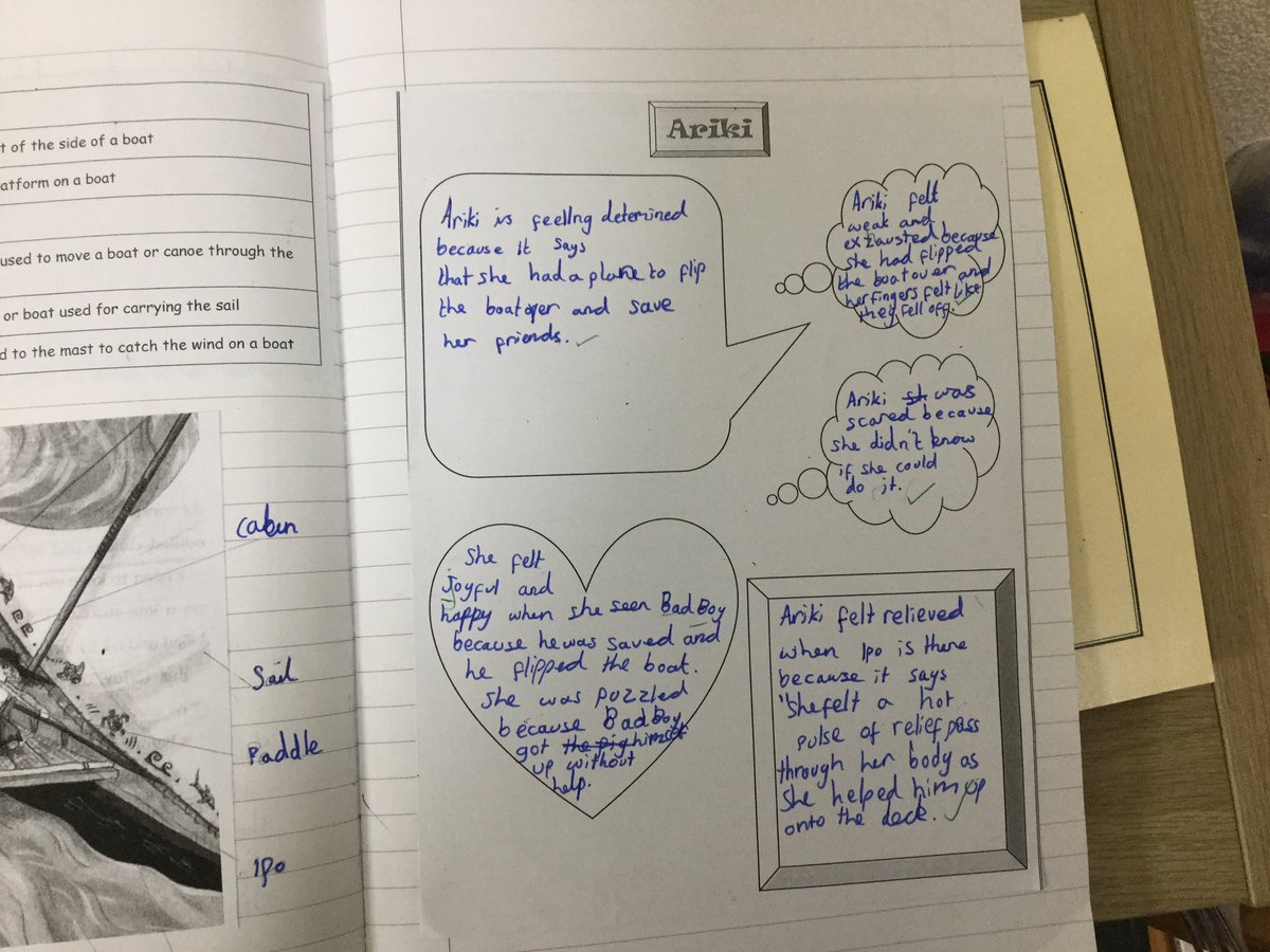 StBernardsep's tweet photo. Excellent vocabulary search and inferring from Team 4 today. We really thought about the definitions of words and then about reasons for Ariki’s feelings. @TheLCUK #stbReading https://t.co/M89M2hhIRD