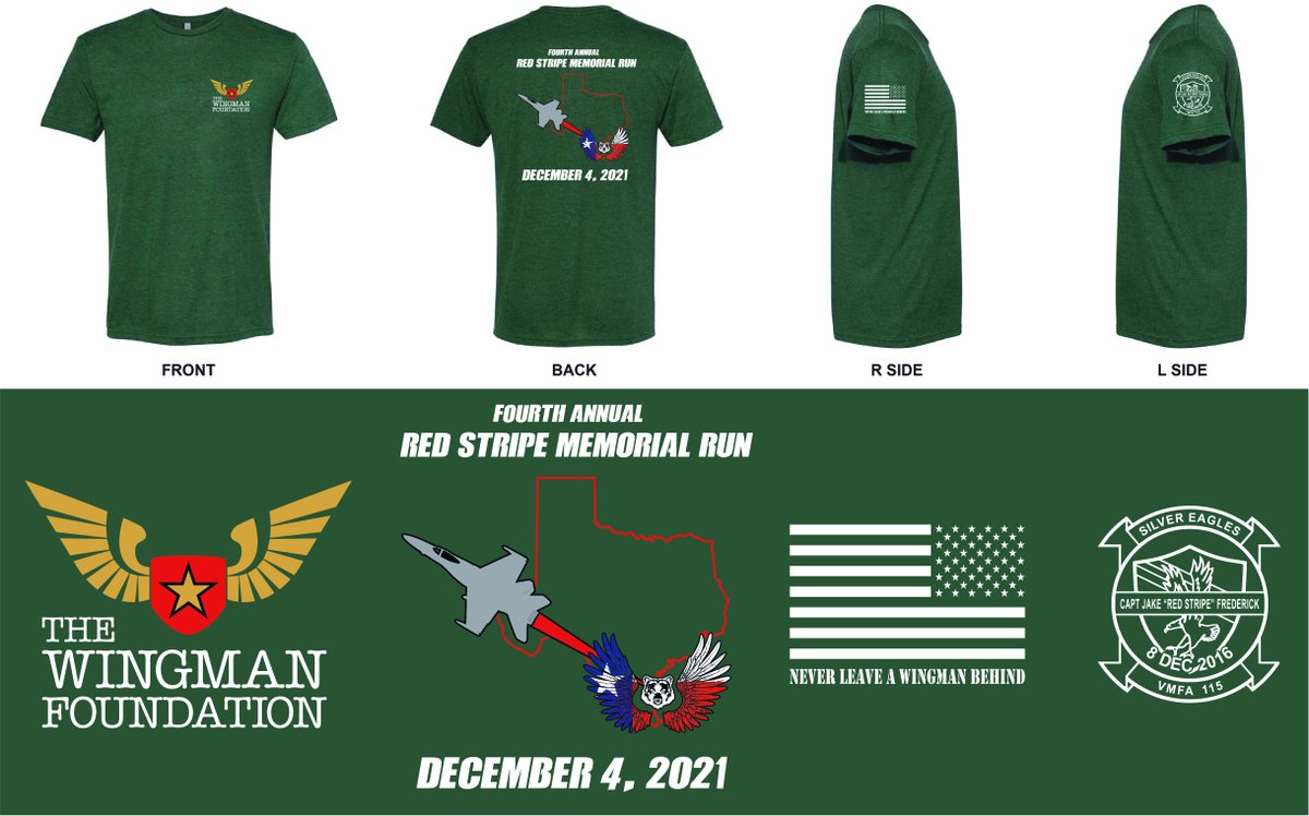 WingmanFound's tweet photo. Less then a month from our 4th Annual Red Stripe Memorial Run! Register now >> https://t.co/Xz0QJToHhh, and receive our 2021 RSMR t-shirt. If you are register as a remote runner, you will receive your t-shirt in the mail after the race. #NeverLeaveAWingmanBehind #RSMR2021 https://t.co/G6IqbzQvDF