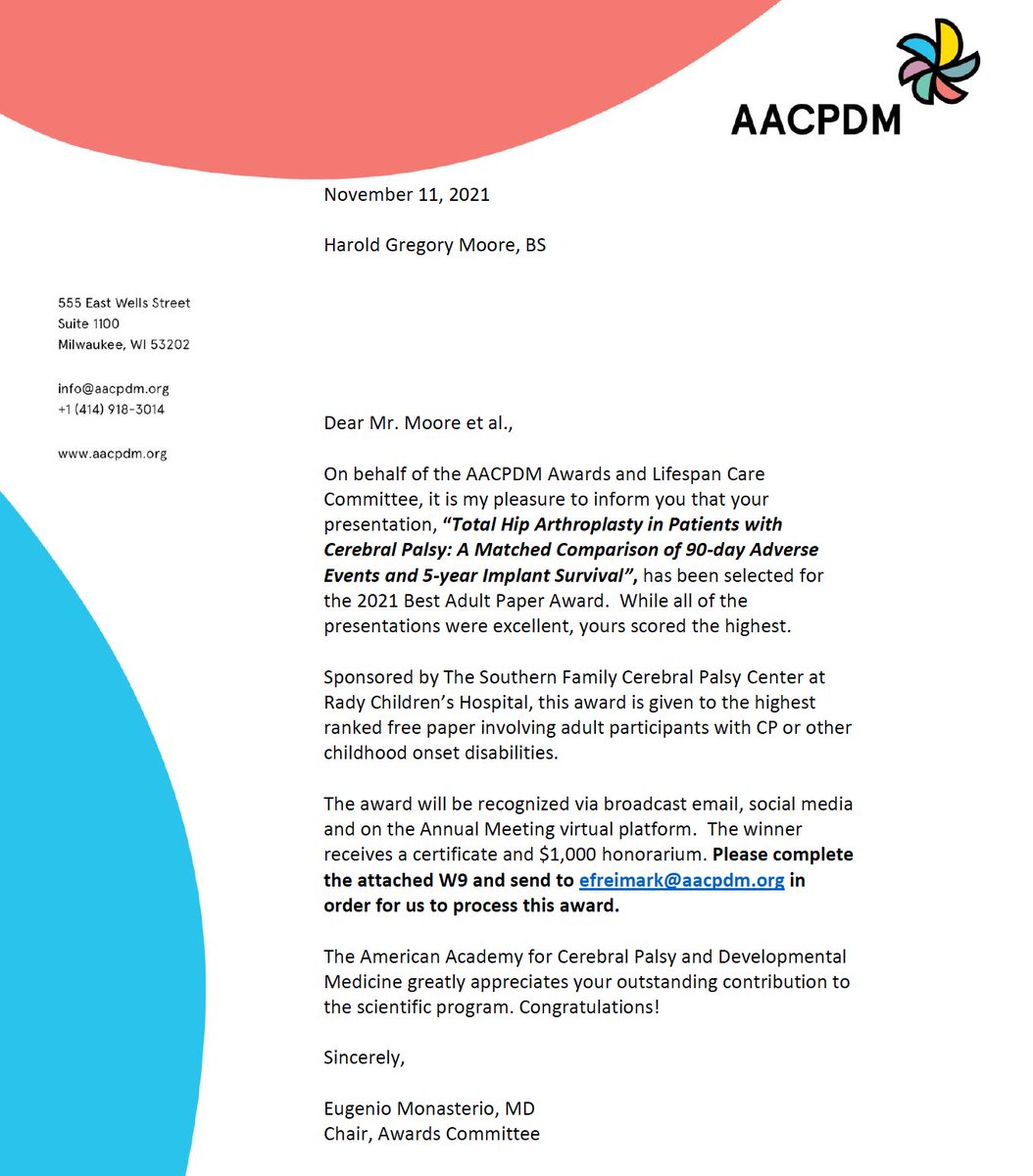 Lee E. Rubin, M.D., FAAOS, FAAHKS, FAOA (@drleerubin) on Twitter photo Thrilled to announce that our research project, "Total Hip Arthroplasty #THA in Patients with #CerebralPalsy #CP: A Matched Comparison of 90-Day adverse Events and 5-Year Implant Survival," was selected by the <a href="/aacpdm/">AACPDM</a> for the 2021 Best Adult Paper Award!!! Thrilled to announce that our research project, "Total Hip Arthroplasty #THA in Patients with #CerebralPalsy #CP: A Matched Comparison of 90-Day adverse Events and 5-Year Implant Survival," was selected by the <a href="/aacpdm/">AACPDM</a> for the 2021 Best Adult Paper Award!!!