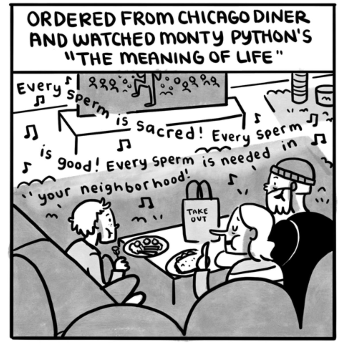 ChainsawCathy's tweet photo. Nov 11
A nice birthday with some of my favorites

Full comic on Patreon!
Link in the bio

#comics #autobiocomics #journalcomic #chicagocomics #patreon #dailycomic #montypython #themeaningoflife #chicagodiner #reuben #everyspermissacred  #birthday #family #yum #nov11 #scorpio https://t.co/aRjfjmaRrB