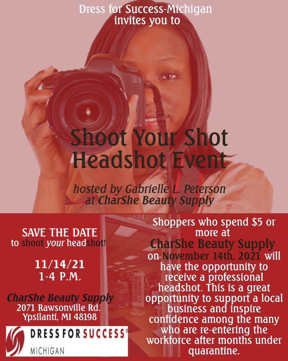 gabislike's tweet photo. The Women’s Small Business Month passed, but it’s always a great time to support a local business! Spend $5 this Sunday at CharShe Beauty Supply in #Ypsi this Sunday and you can receive a professional headshot. I am honored to collaborate with #DFSMichigan to host this event: https://t.co/NRIJ454YMi