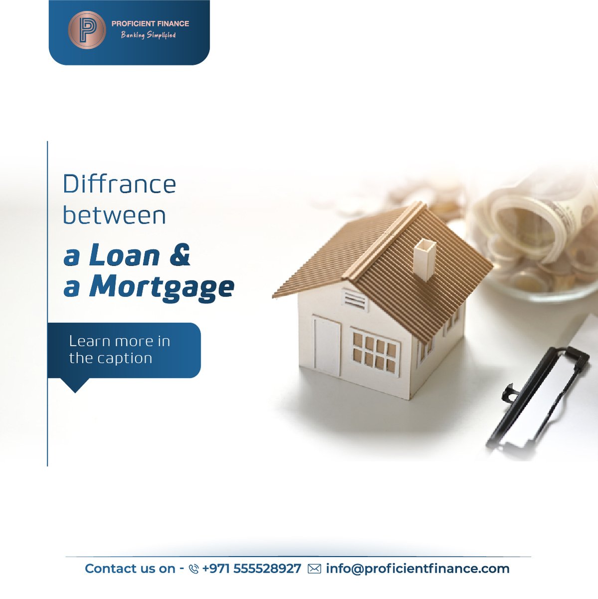 ProficientUAE's tweet photo. A Loan is a sum amount of money borrowed from a financial institution for various uses. Whereas A mortgage is a function of keeping the immovable property as collateral with the lender to ensure a loan.

#mortgage #loans #finance #investment #financeadvice #business #investment https://t.co/NRPwFhBZSl