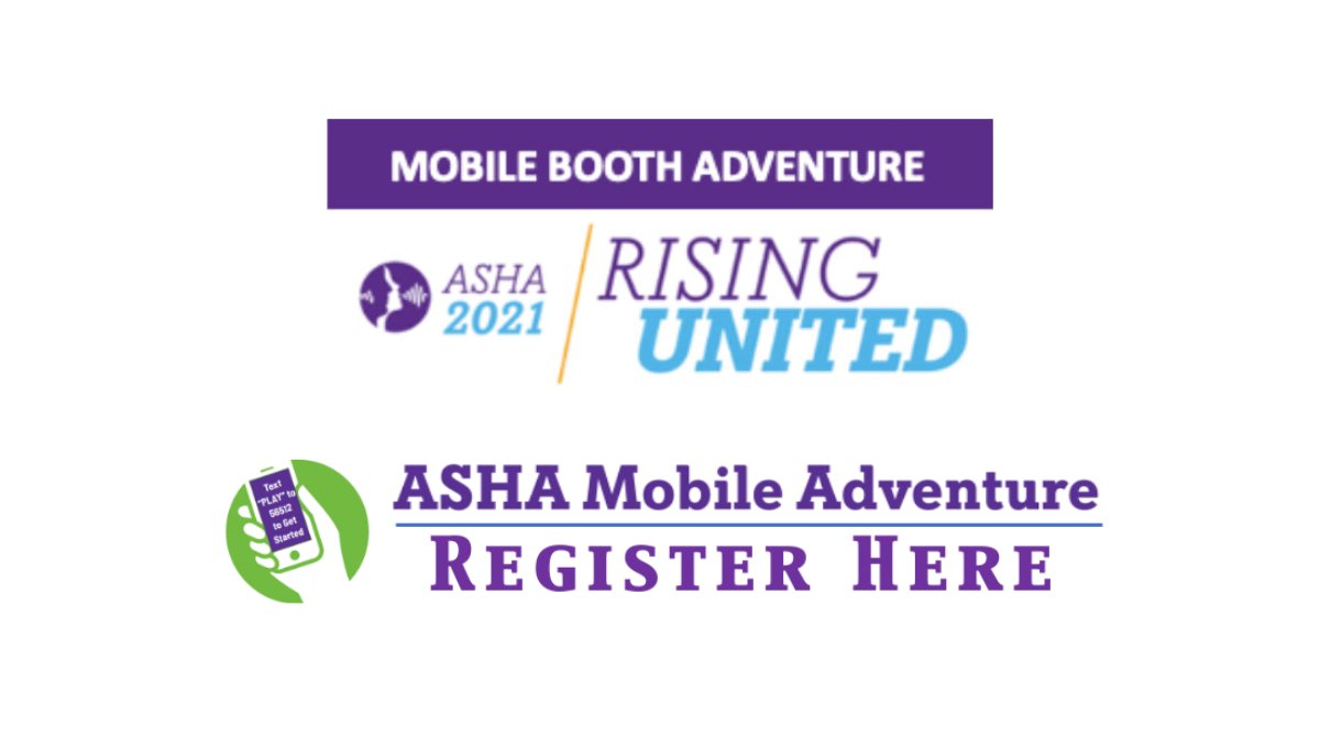 #slpeeps #slp2b #audpeeps Play the ASHA Mobile Adventure in the Exhibit Hall during #ASHA21 to win one of three $500 gift cards. Text “PLAY” to 56512 to get started, or register to play here  on.asha.org/2Z4pRzz