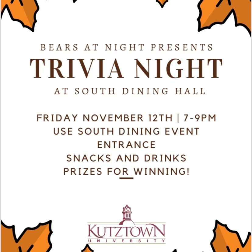 Join us tonight at 7pm in the South Dining Hall room 1 for Trivia Night! Test your knowledge, enjoy some snacks, and potentially win prizes!