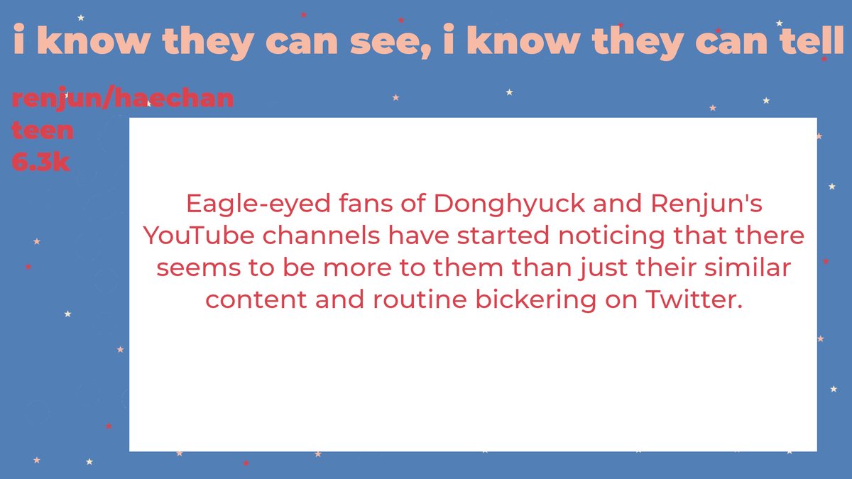 i know they can see, i know they can tell
renjun/haechan
6.3k
Rated Teen