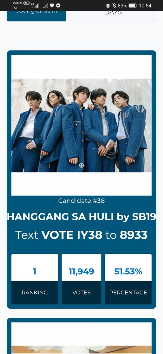 MariaEmilyuhhh's tweet photo. AWIT AWARDS UPDATE:
Nov. 12, 2021
Voting ends in 7 days!

Favorite Song:
Hanggang sa Muli Top 1

Favorite Group Artist:
SB19 Top 2

@stellajero_
@jah447798
@JoshCullen_s
@keun16308352
@imszmc
@SB19Official #SB19 
#JoshCullenYTcomeback
#SB19xDunkinPH #MerryMunchkins https://t.co/ZMubm77r1N
