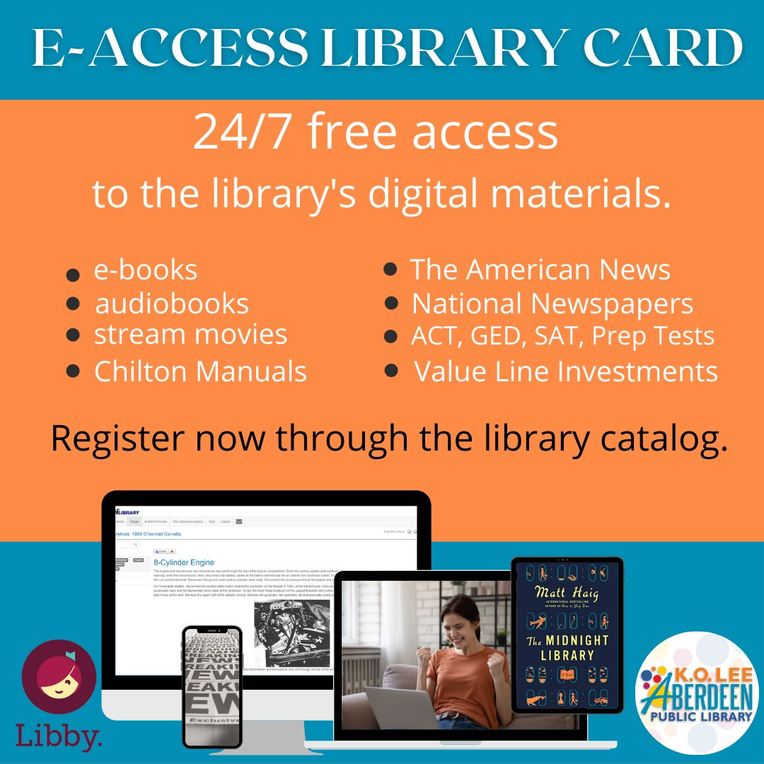 AberdeenPubLib's tweet image. Too busy to visit the library? Visit our e-resources and apply for an e-access library card. Click here to apply today: ow.ly/YFPy50GKqc0

#digitallibrary
#librarycards
#digitallibrarycard
#koleeaberdeenpubliclibrary