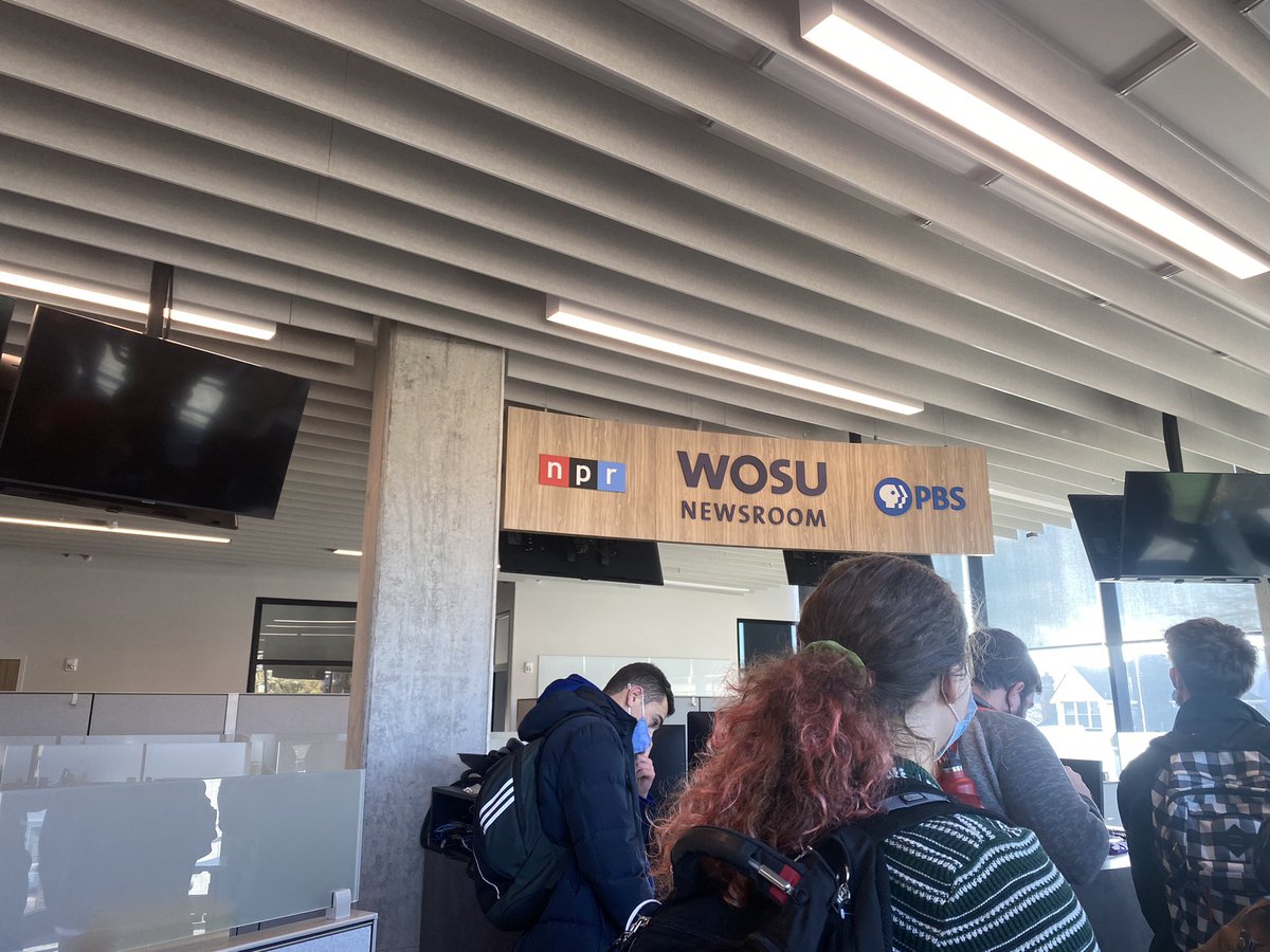 GoulsonA's tweet photo. WOSU with the class. It was so interesting to hear from people all around the newsroom #osunewsclass https://t.co/PIxeRVy3G2