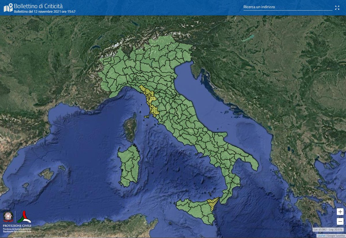 DPCgov's tweet photo. 📆 Sabato #13novembre
🔔🟡 #allertaGIALLA
🗺️ su settori di Toscana e Sicilia
ℹ️ L'allerta meteo-idro ti avvisa che potresti trovarti in situazioni di pericolo. Consulta il bollettino 👉 https://t.co/mE6sFKOFBq https://t.co/lcfBCeV0nF