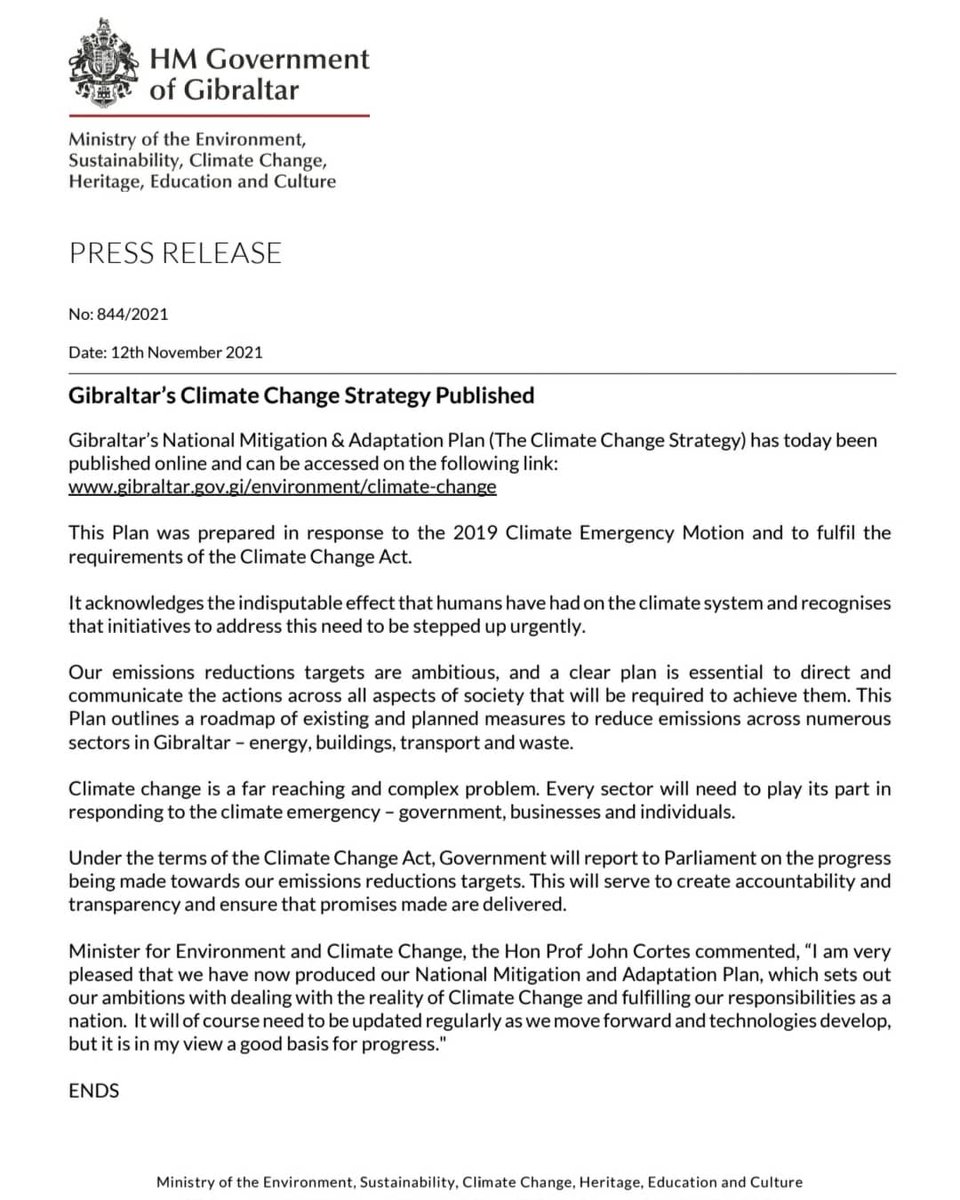 ThinkingGreenGI's tweet photo. Gibraltar's National Mitigation &amp; Adaption Plan, the Climate Change Strategy, has today been published online &amp; can be accessed via this link:
https://t.co/4E5fV59jYs 
@cortes_john
#climatechangestrategy #greenpolicies #wecare 💚 https://t.co/smjbbeMlJX