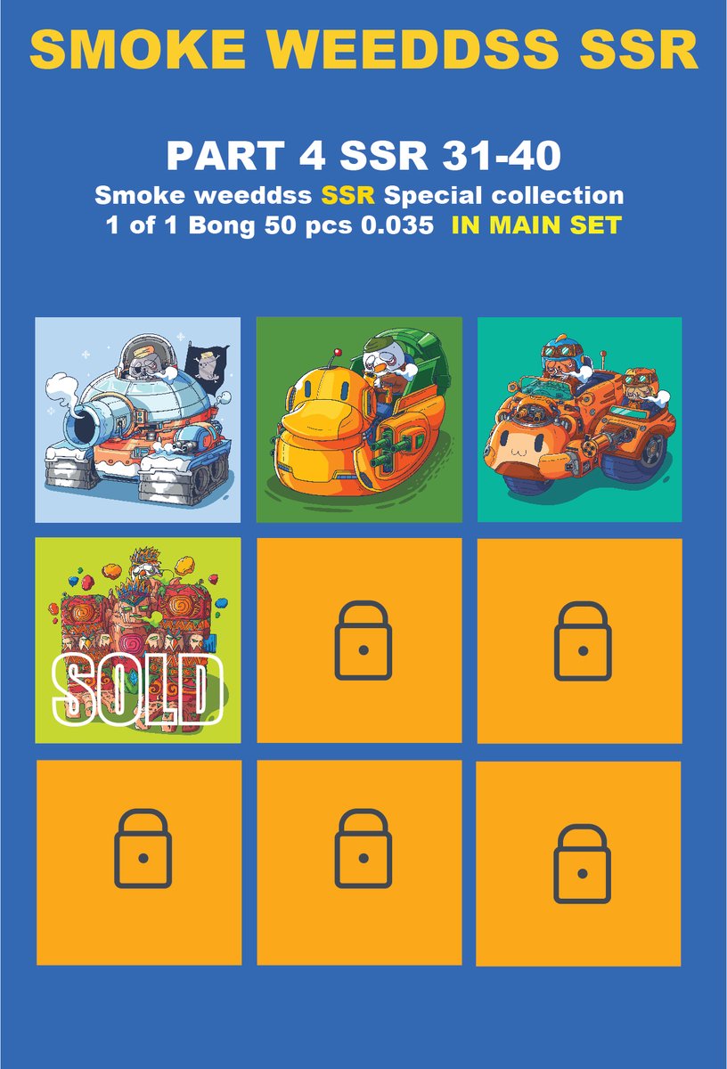 SMOKE WEEDDSS SSR HIGH 50pcs 
SOLD 27/50 

SSR HIGH OONG TANK #31

AVAILABLE ON
opensea.io/collection/smo…

#nftcollector #NFTCommunity #NFTdrops
