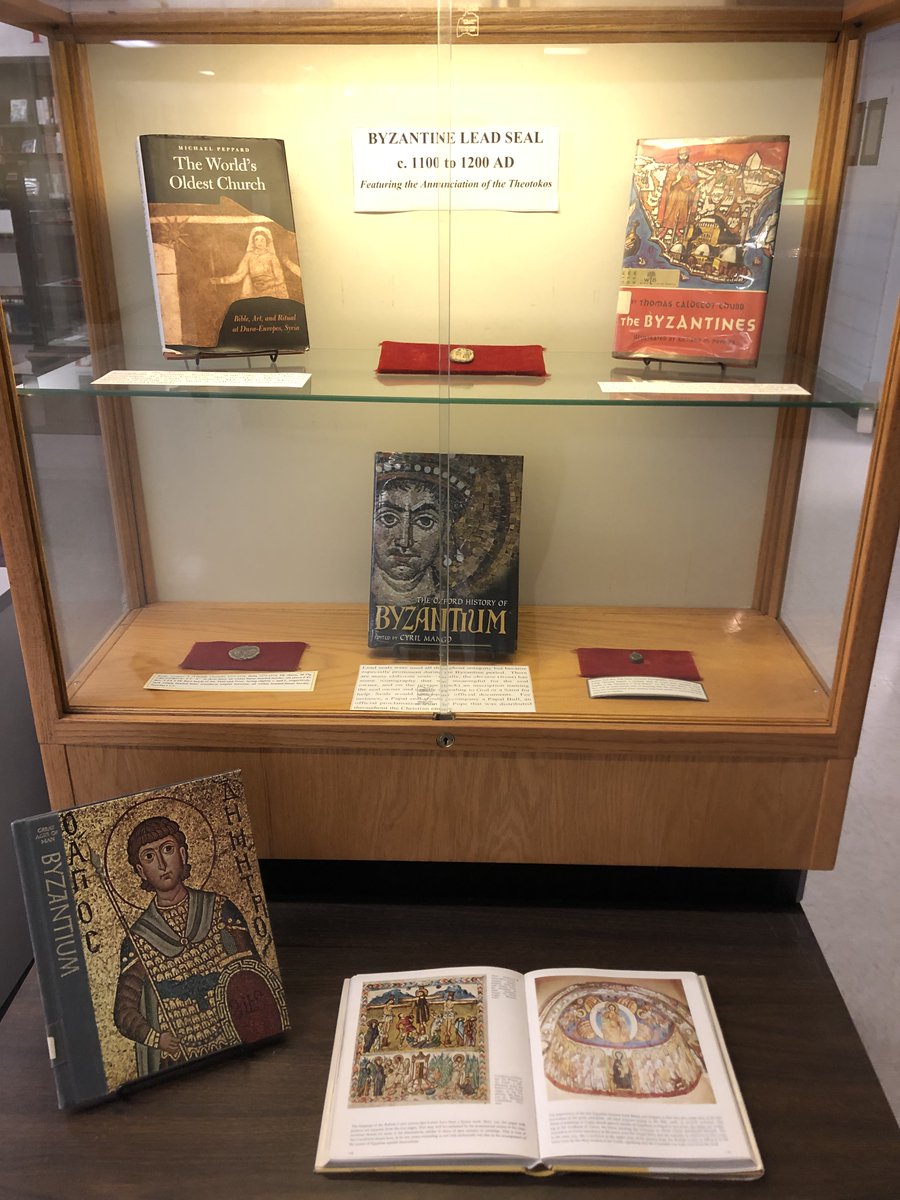 njmolinari's tweet photo. Now on display: A 12th century Byzantine seal featuring the Angel Gabriel and Virgin Mary at the Annunciation, a popular motif in Byzantine art. Come check it out and also see a Papal seal from Pope Gregory X and and Roman seal box featuring the Theotokos! #byzantine #leadseals https://t.co/V0LxVUWjs2