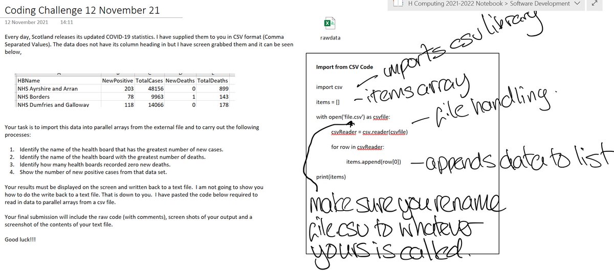 KevRodger's tweet image. I've taken to using @OneNoteEDU for everything. Today's Higher coding challenge delivered to the class ready for some head scratching. Coupled with my iPad and Apple Pencil, it works really really well. #onenotelove #coding #highercomputing