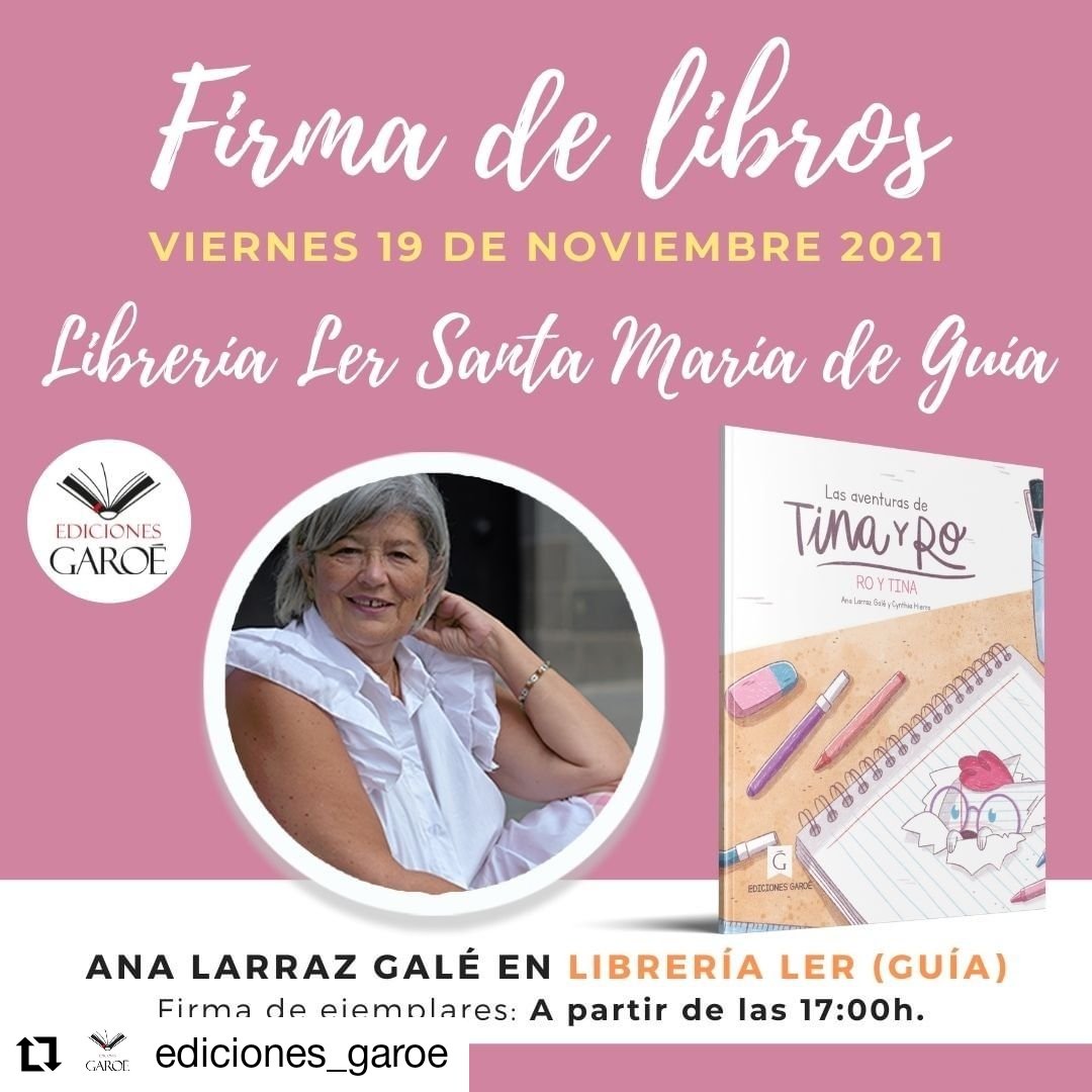 #Repost @ediciones_garoe
• • • • • •
𝐄𝐥 𝐩𝐫ó𝐱𝐢𝐦𝐨 𝐯𝐢𝐞𝐫𝐧𝐞𝐬 𝟏𝟗 𝐝𝐞 𝐧𝐨𝐯𝐢𝐞𝐦𝐛𝐫𝐞 𝐚 𝐩𝐚𝐫𝐭𝐢𝐫 𝐝𝐞 𝐥𝐚𝐬 𝟏𝟕:𝟎𝟎 𝐡𝐨𝐫𝐚𝐬 en 𝐋𝐢𝐛𝐫𝐞𝐫í𝐚 𝐋𝐞𝐫 𝐝𝐞 𝐒𝐚𝐧𝐭𝐚 𝐌𝐚𝐫í𝐚 𝐝𝐞 𝐆𝐮í𝐚, 𝐀𝐧𝐚 𝐋𝐚𝐫𝐫𝐚𝐳 𝐆𝐚𝐥é firmará su primer cuento