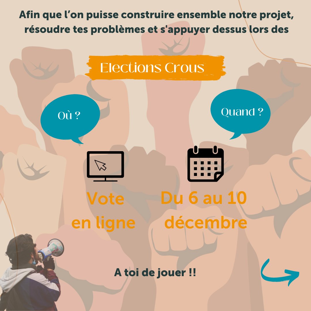 📣 [Consultation Etudiante]
Dernier jour pour remplir la consultation étudiante!
Avant les élections au conseil d’administration des CROUS, l’UNEF consulte les étudiant·e·s pour identifier les problèmes les + récurrents &amp; les priorités. Ce sera la base de notre projet !