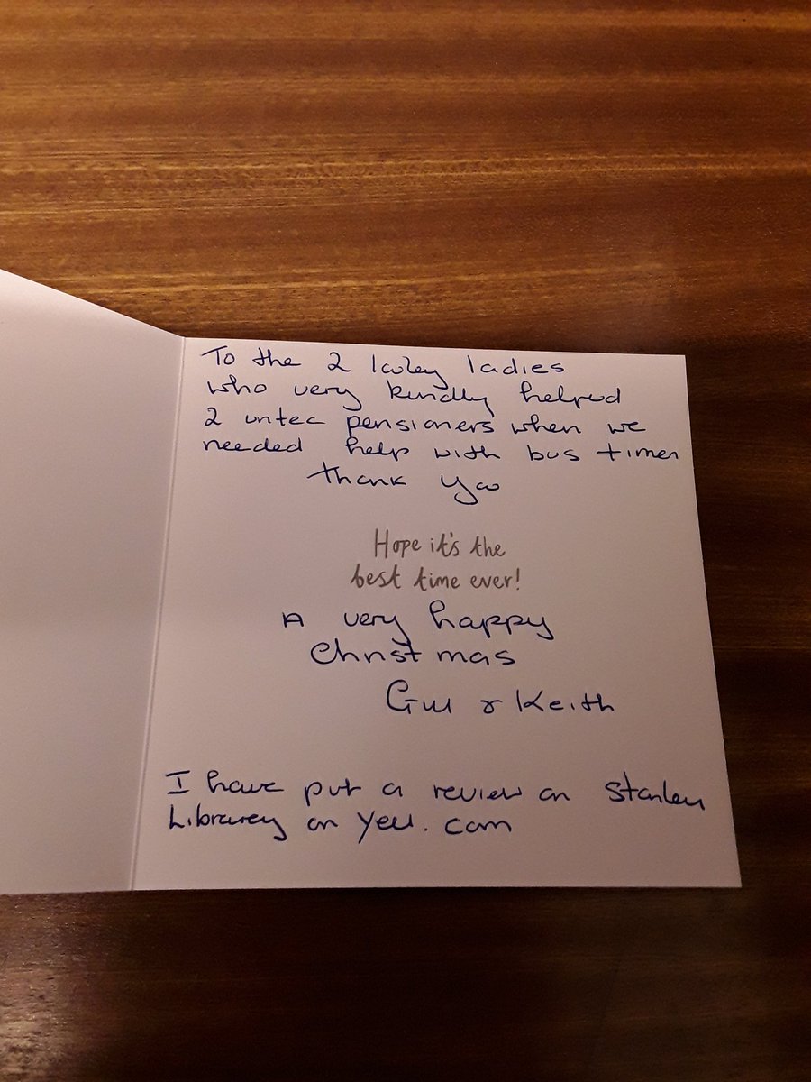 WFlibraries's tweet photo. Well this has made my day! What a lovely message from 2 borrrowers at #StanleyLibrary this morning. First Christmas card as well! #WFlibraries #LoveMyJob #HelpWhenICan https://t.co/6CebRy54Vu