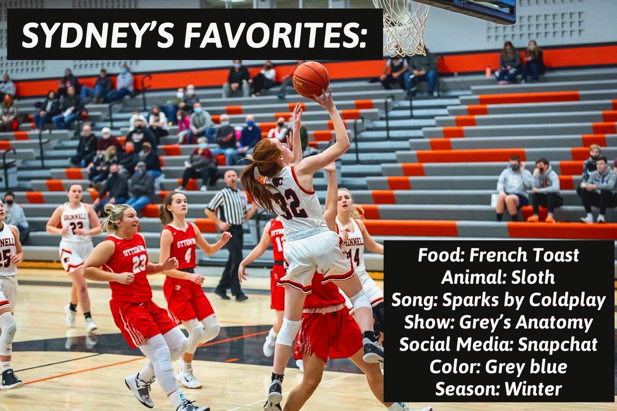 GrinnellGBB's tweet photo. Introducing #32, senior Sydney Miller! Here are some of her favorites😇 https://t.co/taPqUq8ejw