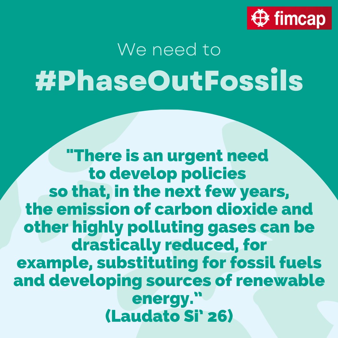 FIMCAPEurope's tweet photo. We need to #PhaseOutFossils 📢🌍💚
#COP26 @Pontifex #backtotheclimate #ClimateJusticeNow #JustTransition #FFF #Youth4Climate #Laudatosi @COP26
#TogetherForOurPlanet #ClimateEmergency #NoTimeLeft #climatejustice #climateaction https://t.co/G02z1I9Lyu