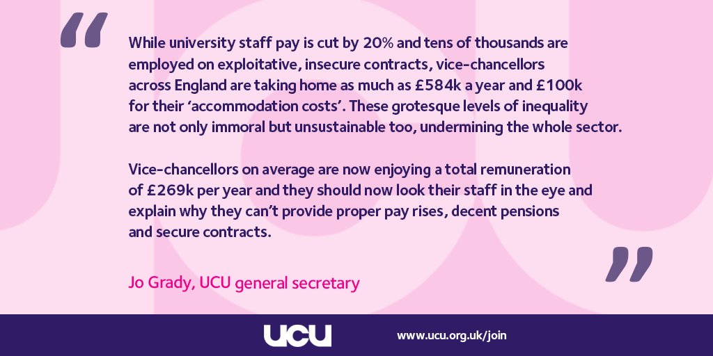 ucu's tweet photo. Vice chancellors are taking home as much as £584k a year whilst tens of thousands of university staff are employed on insecure contracts @DrJoGrady 

It's a disgrace

👉  #OneOfUsAllOfUs 

https://t.co/GjJXmJrvR7 https://t.co/cdUqmHBRc2