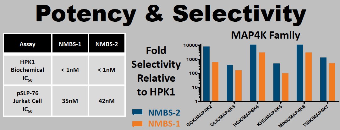JebKeiper's tweet photo. @michael_gilman @NimbusTx Indeed! Let's define "super selective": more selective than any other HPK1i reported on in any public forum. Data from our #SITC2020 poster: https://t.co/4pjaK96vZZ