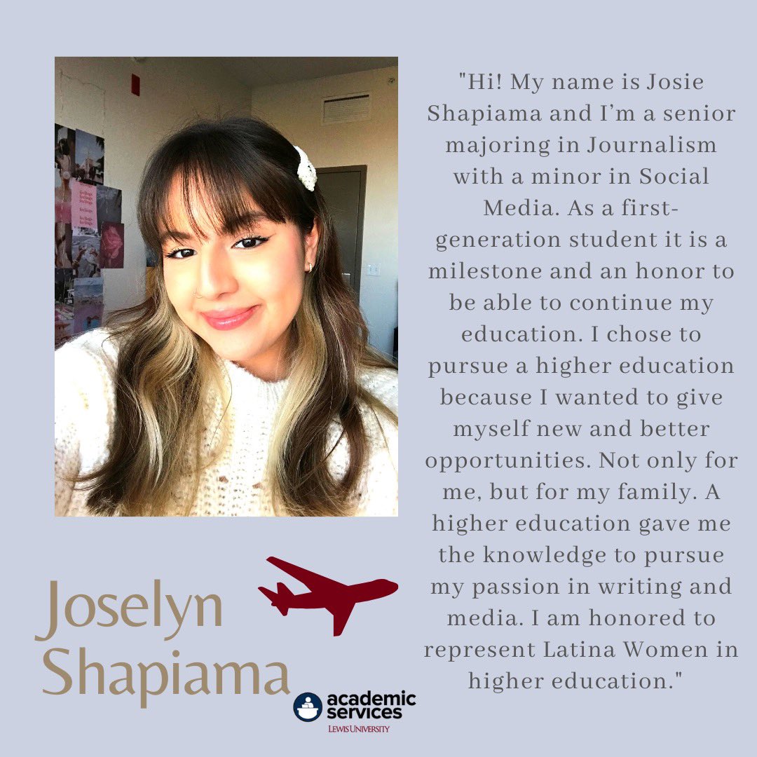 LewisU_AS's tweet image. Happy National First-Generation Week Flyers! Here we have Senior Joselyn Shapiama! 

#FirstGenWeek #FirstGenFlyers #CelebrateFirstGen #lewisu #lewisu_as