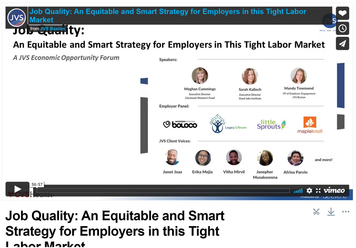 JVSBoston's tweet photo. How can being a #QualityEmployer help companies retain their workforce? Find those answers and more here: https://t.co/dlQIDPe7mZ

@meghancummings @GrCinciFdn @sarahkalloch @GoodJobsInst @boloco @littlesprouts
@mapleknoll @MASeniorCare  @CVSHealth

#JVSEOF #workdev #jobquality https://t.co/X6SOaFL17V