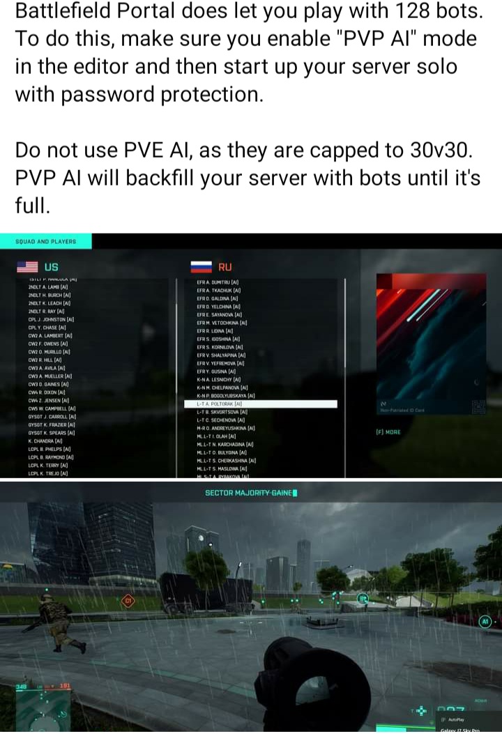 Gothic_Mando's tweet photo. Hello everyone,
Apparently this is how you can play
#Battlefield2042 with the max number of bots, in a Solo match
#SoloPlayersMatter https://t.co/li76nlZuV1