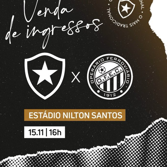 BotafogoFReng's tweet photo. Tickets for Botafogo x Operário are still on sale! 🎫

Monday is the day to push the Fogão at Nilton Santos 💪🏼🔥

Check the game's updated service and guarantee your entry: https://t.co/KV2pSMSuoP

#VamosBOTAFOGO https://t.co/uU6SI5EEeE