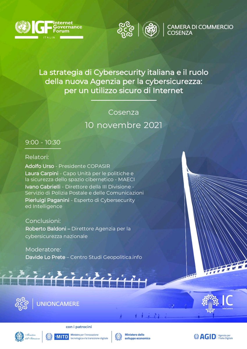 Un onore per me aver moderato nella giornata di mercoledì la sessione dell'Internet Governance Forum Italia 2021 (<a href="/IGFItaliaorg/">Internet Governance Forum Italia</a>) con un parterre di relatori di eccezione.

<a href="/robertobaldoni/">Roberto Baldoni</a> <a href="/adolfo_urso/">Adolfo Urso</a> <a href="/LauraCarpini/">Laura Carpini</a> <a href="/securityaffairs/">Pierluigi Paganini - Security Affairs</a>