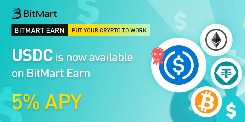 BitMartExchange's tweet photo. 🎉 $USDC now is supported on #BitMart Earn! 🎉
🤩Subscribe and earn at 5% APY now! 👉https://t.co/3Gvx1ghR3h

💰 Twitter Giveaway 
1. Follow @BitMartExchange
2. RT &amp; tag 3 friends
3. 5 lucky users will win $10 each, enter by 11/15

#Cryptos #Blockchain #Cefi #investments https://t.co/HB6NZZZl3p