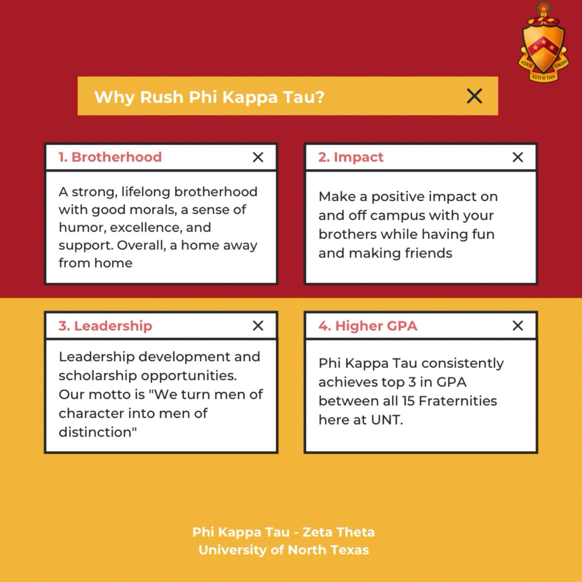 With Spring Rush right around the corner, here are some benefits with rushing Phi Kappa Tau! Come meet the brothers with the link in our bio.