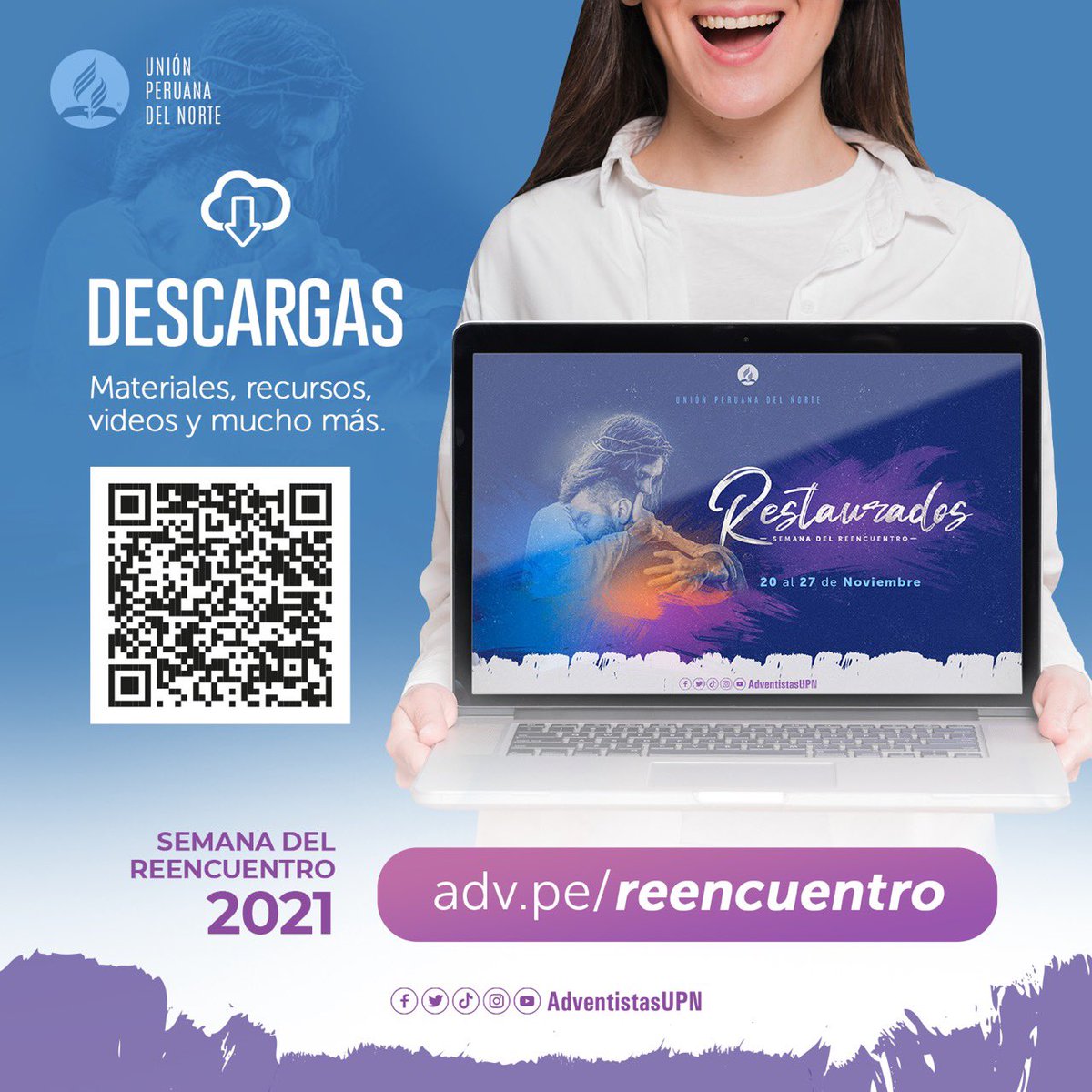 PrCarranza's tweet photo. ¡Prepárate para #Restaurados! 🙌 Que no falte ningún detalle en tu CEO o CEP 😉💻⛪ Descarga todos los materiales, recursos, videos y mucho más, ingresando al link ➡️ https://t.co/mrX3l94v2l , o a través del código QR. 

#SemanaDelReencuentro 💜 https://t.co/XJw9Iw8xUk