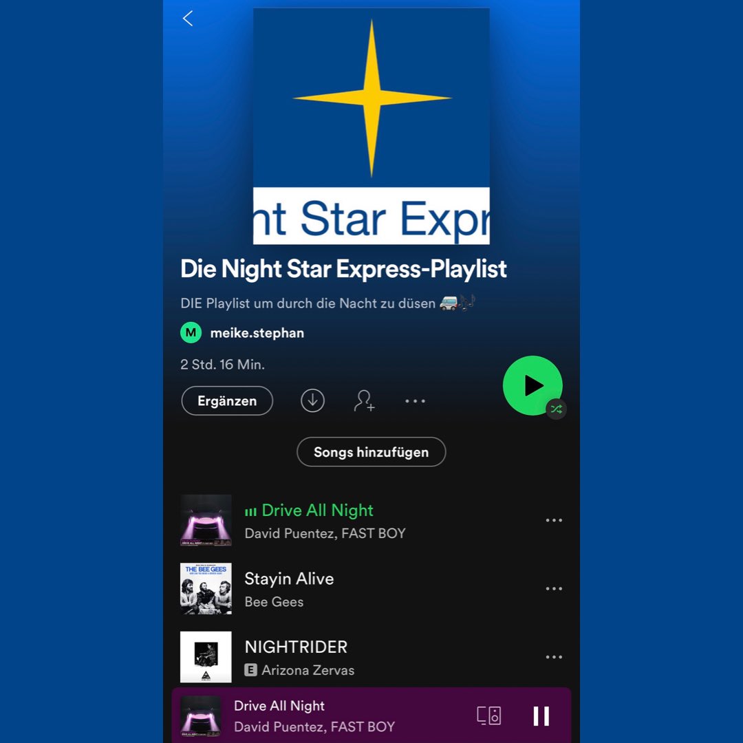 Die Night Star Express-Playlist:

open.spotify.com/playlist/4rjDd…

Es können gerne Songs ergänzt werden. Was hören Sie während der Fahrt?

#nightstarexpress #nachtexpress #indernachtgebracht #nightstar #driveallnight #expressversand #express #logistik