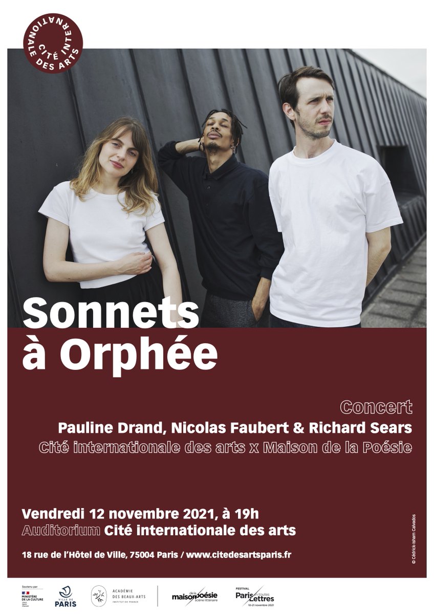 PaulineDrand's tweet photo. Tonight ! @maisonpoesie1 @citedesarts #paulinedrand #richardsears #nicolasfaubert #sonnetsàorphée #rainermariarilke https://t.co/1FwBPp46GP