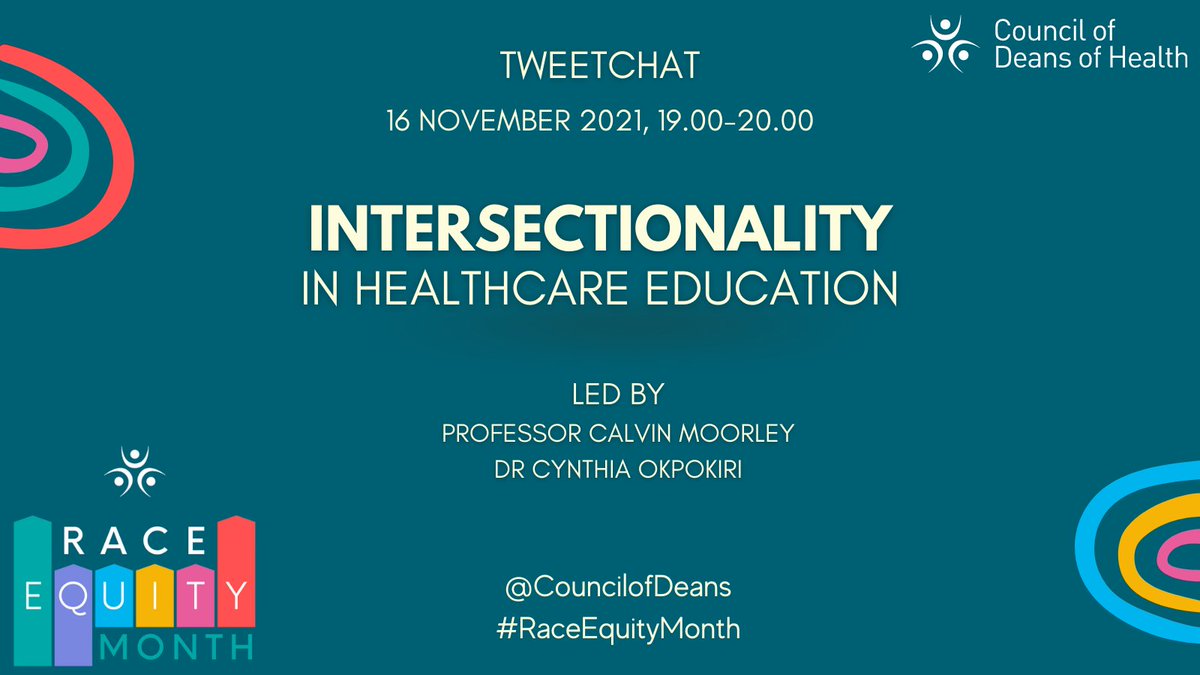 councilofdeans's tweet photo. #RaceEquityMonth Event!
Keep an eye out next Tuesday for our #Intesectionality tweetchat with @CalvinMoorley and @DrCynOkpokiri
More information to follow! https://t.co/2XHYZg0q0n