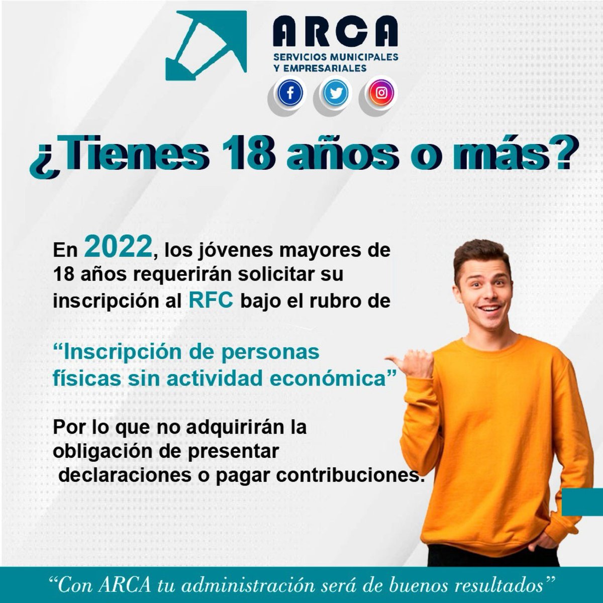 colectivo_ARCA's tweet photo. 👩🏻‍💻 Inscríbete al #RFC | Sin Obligaciones ni sanciones. 

De acuerdo a la Procuraduría de la Defensa del Contribuyente a partir del 2022 los jóvenes mayores de 18 años deberán solicitar su inscripción al RFC. 

¿Tienes dudas? 🧐
Nosotros te asesoramos💡💬
📲 9513075117 https://t.co/rv9WrnwcvQ