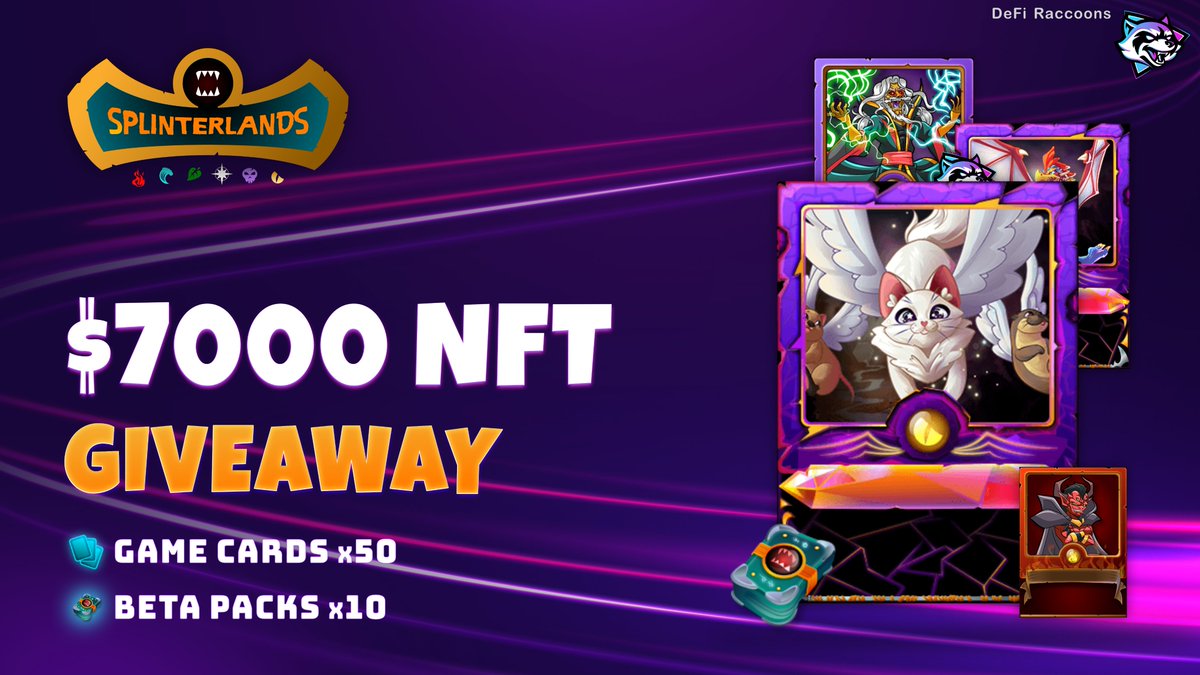 Announcing our $7,000 @splinterlands #NFT Giveaway Campaign 🏆 Win 50 Game Cards & 10 Beta Packs Splinterlands is the #1 blockchain NFT card trading game 👉Join the Campaign: gleam.io/competitions/h… 😎 Read more and check out the prize pool: medium.com/defiraccoons/7…