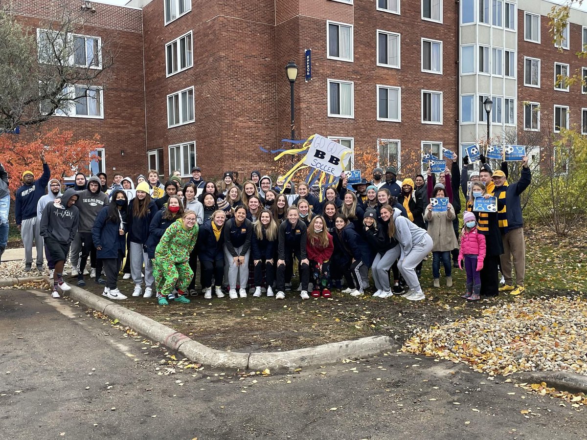 Beloit_College's tweet photo. We’re sending @BeloitWSoc off to St. Louis in true Beloiter style!

The Bucs will take on WashU in the first round of the @NCAADIII tournament tomorrow at 11 a.m. CT. Watch the game here: https://t.co/PfSFDxnwBl

GO BUCS! 💙⚽💛 #WeAreBELOIT https://t.co/Mu4Wlw2HMR