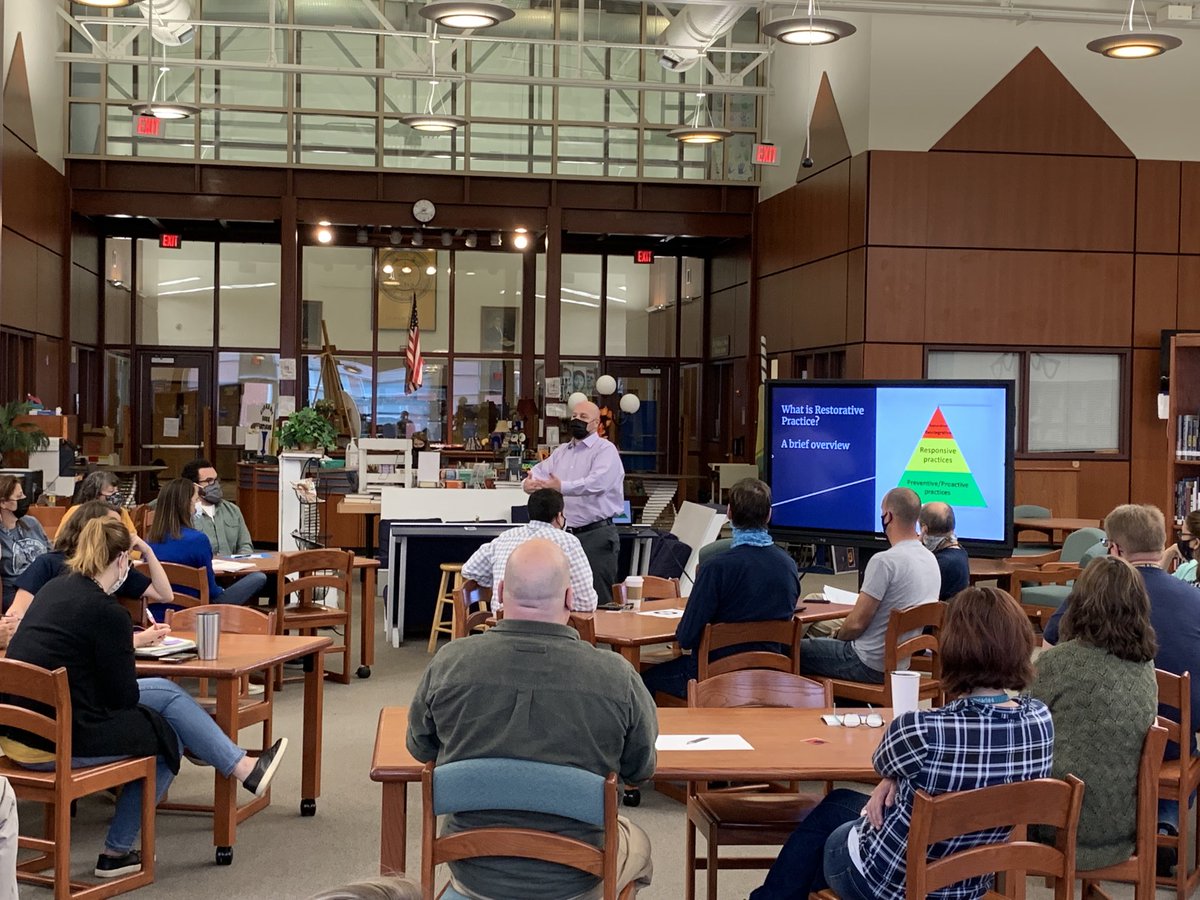 LCHS1954's tweet photo. Faculty engaged in dialogue about restorative practices to support our efforts to continually strengthen relationships and build healthy classroom and school communities. #CaringStaff #ItTakesAVillage @LCPSOfficial https://t.co/A08q3C0vKQ